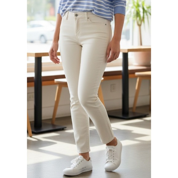 Talbots Denim - Talbots Slim Ankle Jeans Womens 12 Beige High Rise Stretch Denim Five Pocket